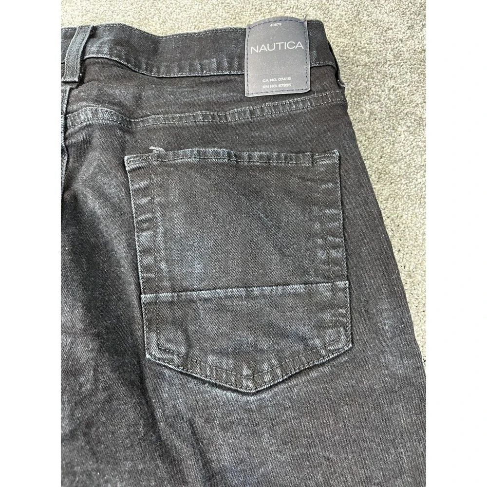 Nautica Jeans Mens Size 34X30 Pocket Regular Straight Fit Black Denim Flat Front